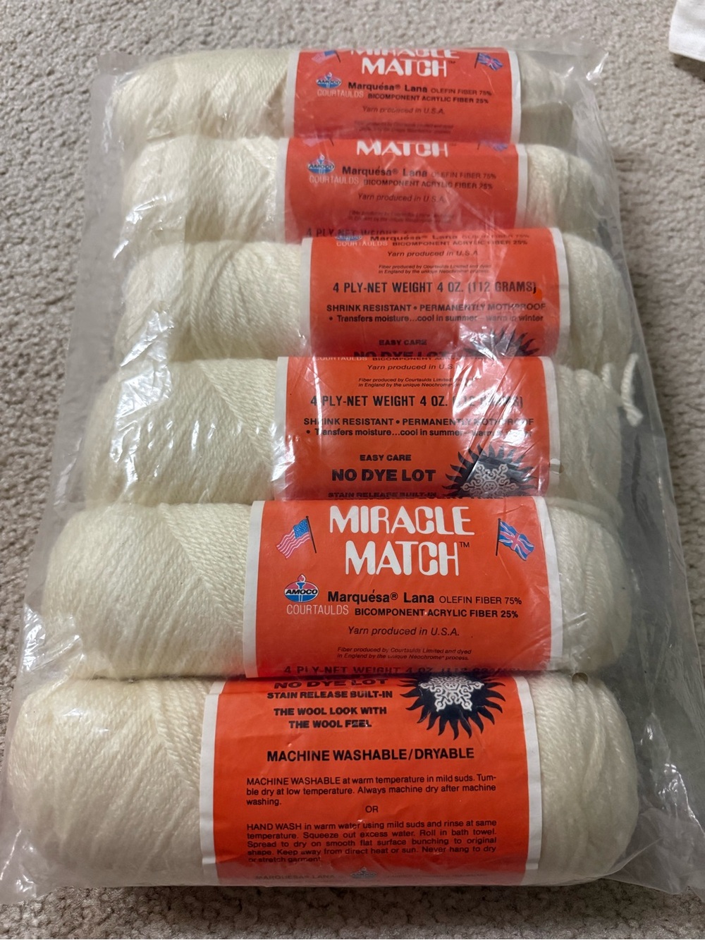 Amoco Miracle Match Marquesa Lana Yarn M18 Fisherman  Lot Of 6 Vintage 4 oz